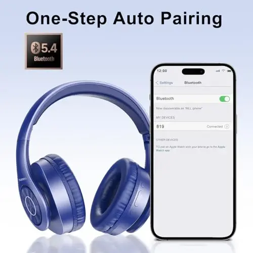 TUINYO Bluetooth Headphones Wireless, Over Ear Stereo Wireless Headset 40H Playtime with deep bass, Soft Memory-Protein Earmuffs, Built-in Mic Wired Mode PC/Cell Phones/TV-Dark Blue - 4
