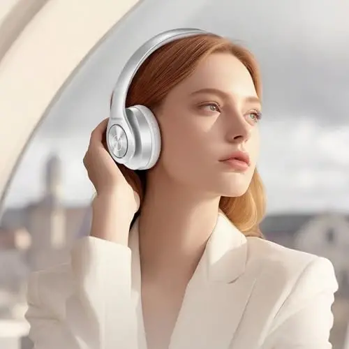 TUINYO Bluetooth Headphones Wireless, Over Ear Stereo Wireless Headset 40H Playtime with deep bass, Soft Memory-Protein Earmuffs, Built-in Mic Wired Mode PC/Cell Phones/TV-White - 3