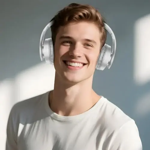 TUINYO Bluetooth Headphones Wireless, Over Ear Stereo Wireless Headset 40H Playtime with deep bass, Soft Memory-Protein Earmuffs, Built-in Mic Wired Mode PC/Cell Phones/TV-White - 2