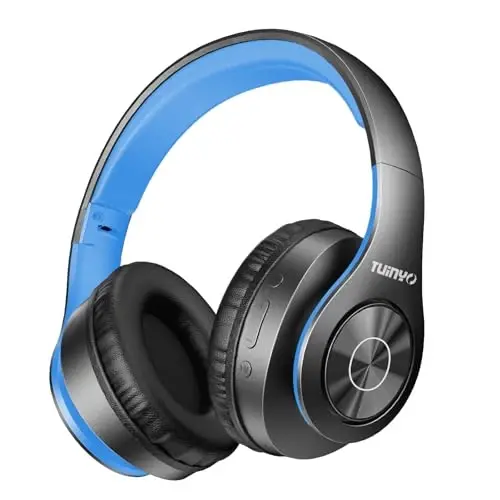 TUINYO Bluetooth Headphones Wireless, Over Ear Stereo Wireless Headset 40H Playtime with deep bass, Soft Memory-Protein Earmuffs, Built-in Mic Wired Mode PC/Cell Phones/TV-Black/Blue … - 1