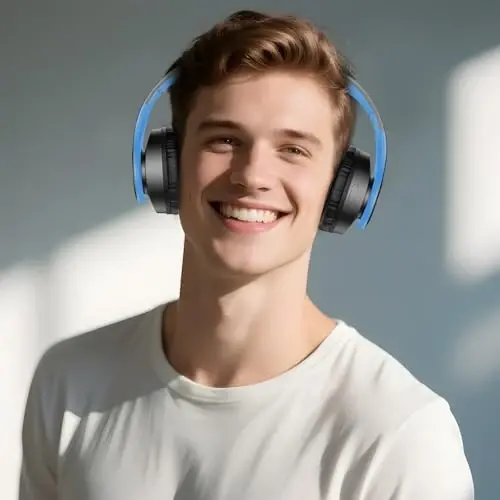 TUINYO Bluetooth Headphones Wireless, Over Ear Stereo Wireless Headset 40H Playtime with deep bass, Soft Memory-Protein Earmuffs, Built-in Mic Wired Mode PC/Cell Phones/TV-Black/Blue … - 2