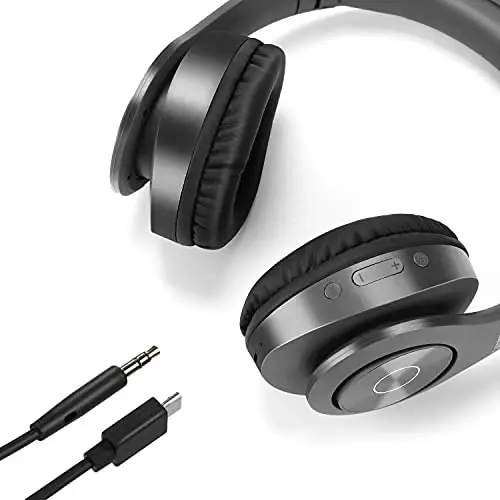 TUINYO Bluetooth Headphones Wireless, Over Ear Stereo Wireles Headset 40H Playtime with deep bass, Soft Memory-Protein Earmuffs, Built-in Mic Wired Mode PC/Cell Phones/TV-Dark Grey … - 5