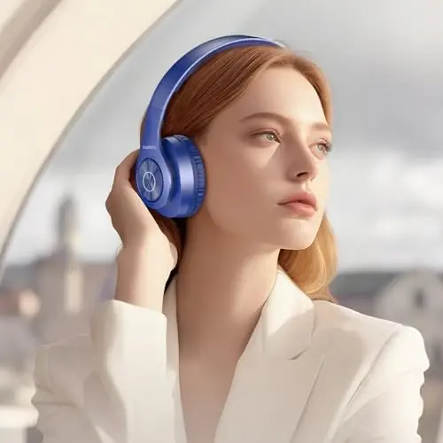 TUINYO Bluetooth Headphones Wireless, Over Ear Stereo Wireless Headset 40H Playtime with deep bass, Soft Memory-Protein Earmuffs, Built-in Mic Wired Mode PC/Cell Phones/TV-Dark Blue - 2