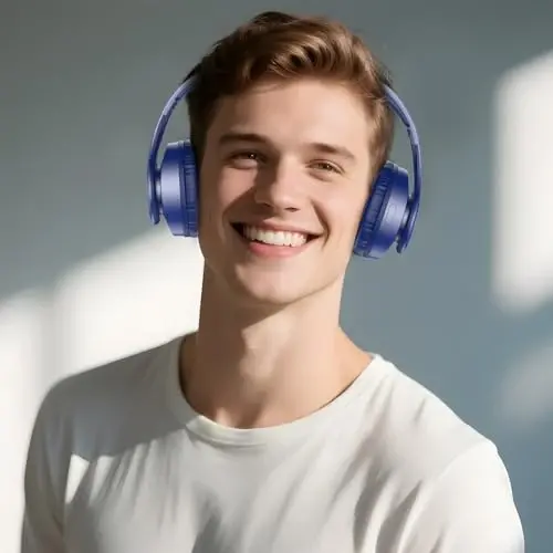 TUINYO Bluetooth Headphones Wireless, Over Ear Stereo Wireless Headset 40H Playtime with deep bass, Soft Memory-Protein Earmuffs, Built-in Mic Wired Mode PC/Cell Phones/TV-Dark Blue - 3