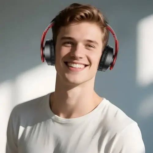 TUINYO Bluetooth Headphones, Over Ear Stereo Wireless Headset 40H Playtime with Deep Bass,Soft Memory-Protein Earmuffs,Built-in Mic Wired Mode PC/Cell Phones-Black red - 7