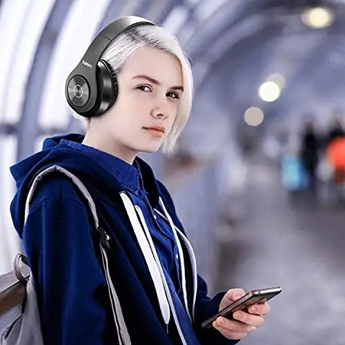 TUINYO Bluetooth minigarnituralari simsiz, quloq ustidagi stereo simsiz garnitura 40 soatlik chuqur bass bilan, yumshoq xotirali proteinli quloqchinlar, o'rnatilgan mikrofonli simli rejim kompyuter/uyali telefonlar/TV-to'q kulrang … - 2