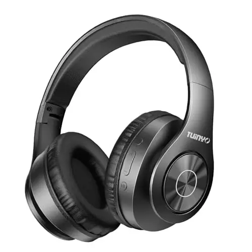 TUINYO Bluetooth quloqchinlari, quloq ustidagi stereo simsiz garnitura 40 soatlik chuqur bassli ijro etish vaqti, yumshoq xotirali-proteinli quloqchinlar, o'rnatilgan mikrofonli simli rejim, kompyuter/mobil telefonlar - qora - TUINYO