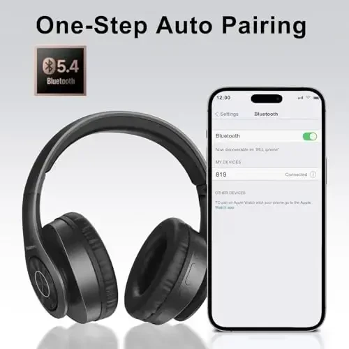 TUINYO Bluetooth quloqchinlari, quloq ustidagi stereo simsiz garnitura 40 soatlik chuqur bassli ijro etish vaqti, yumshoq xotirali-proteinli quloqchinlar, o'rnatilgan mikrofonli simli rejim, kompyuter/mobil telefonlar - qora - 4