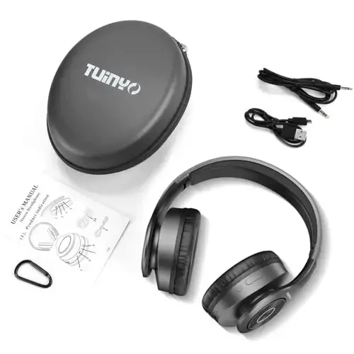 TUINYO Bluetooth quloqchinlari, quloq ustidagi stereo simsiz garnitura 40 soatlik chuqur bassli ijro etish vaqti, yumshoq xotirali-proteinli quloqchinlar, o'rnatilgan mikrofonli simli rejim, kompyuter/mobil telefonlar - qora - 6
