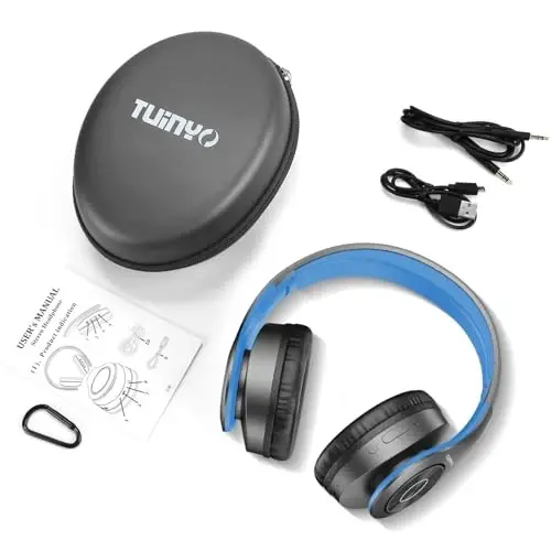 TUINYO Bluetooth simsiz quloqchinlar, quloq ustidagi stereo simsiz гарнитура 40 soat chuqur бас bilan o'ynash vaqti, yumshoq xotirali-proteinli quloqchinlar, o'rnatilgan микрофонli simli rejim kompyuter/uyali telefonlar/televizor-qora/ko'k … - 6
