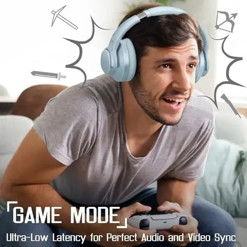 TUINYO Wireless Headphones - Noise Cancelling Over Ear Bluetooth Headphones with 60H Playtime, Deep Bass Hi-Fi Stereo Sound & Comfortable Earpads for Travel, Home and Office-Blue Gray… - 4