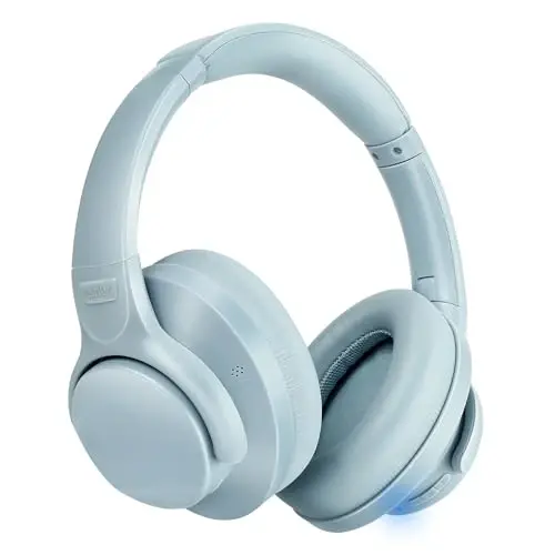 TUINYO simsiz quloqchinlar - 60 soatlik o‘yin vaqti, chuqur bas Hi-Fi stereo ovoz va sayohat, uy va ofis uchun qulay quloq yostiqchalari bilan shovqinni bekor qiluvchi Bluetooth quloqchinlari - Moviy kulrang… - 1