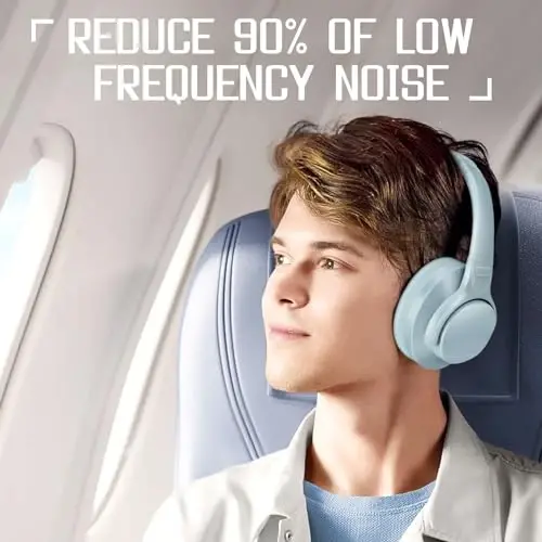 TUINYO simsiz quloqchinlar - 60 soatlik o‘yin vaqti, chuqur bas Hi-Fi stereo ovoz va sayohat, uy va ofis uchun qulay quloq yostiqchalari bilan shovqinni bekor qiluvchi Bluetooth quloqchinlari - Moviy kulrang… - 2
