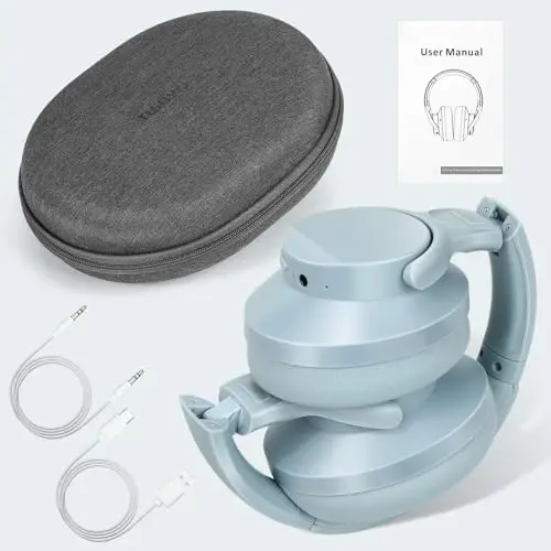 TUINYO simsiz quloqchinlar - 60 soatlik o‘yin vaqti, chuqur bas Hi-Fi stereo ovoz va sayohat, uy va ofis uchun qulay quloq yostiqchalari bilan shovqinni bekor qiluvchi Bluetooth quloqchinlari - Moviy kulrang… - 6