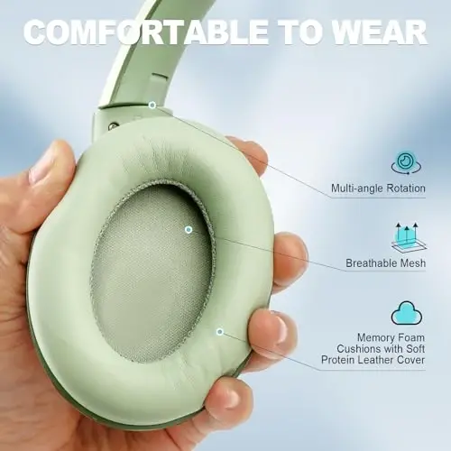 TUINYO simsiz quloqchinlar - shovqinni bekor qiluvchi quloq Bluetooth quloqchinlari, 60 soatlik oʻyin vaqti, chuqur bassli Hi-Fi stereo ovoz va sayohat, uy va ofis uchun qulay quloq yostiqchalari - yashil… - 5