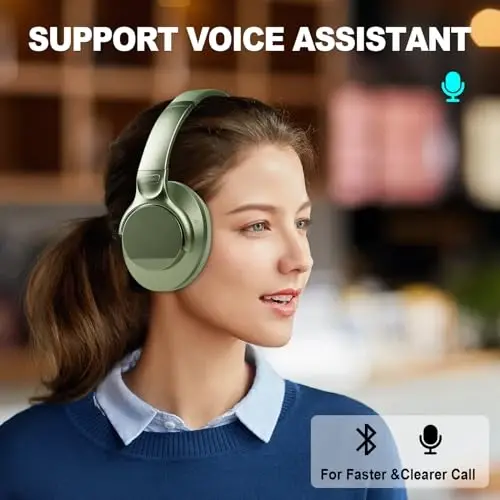 TUINYO simsiz quloqchinlar - shovqinni bekor qiluvchi quloq Bluetooth quloqchinlari, 60 soatlik oʻyin vaqti, chuqur bassli Hi-Fi stereo ovoz va sayohat, uy va ofis uchun qulay quloq yostiqchalari - yashil… - 3