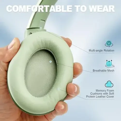 TUINYO simsiz quloqchinlar - shovqinni bekor qiluvchi quloq Bluetooth quloqchinlari, 60 soatlik oʻyin vaqti, chuqur bassli Hi-Fi stereo ovoz va sayohat, uy va ofis uchun qulay quloq yostiqchalari - yashil… - 5