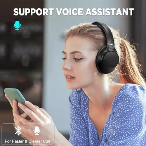 TUINYO simsiz quloqchinlar shovqinni bekor qiluvchi quloq ustidagi Bluetooth quloqchinlar, 60 soatlik tinglash vaqti, chuqur bas Hi-Fi stereo ovoz va sayohat, uy va ofis uchun qulay quloq yostiqchalari-qora - 3