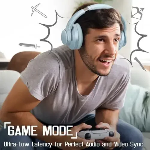 TUINYO Wireless Headphones - Noise Cancelling Over Ear Bluetooth Headphones with 60H Playtime, Deep Bass Hi-Fi Stereo Sound & Comfortable Earpads for Travel, Home and Office-Blue Gray - 4