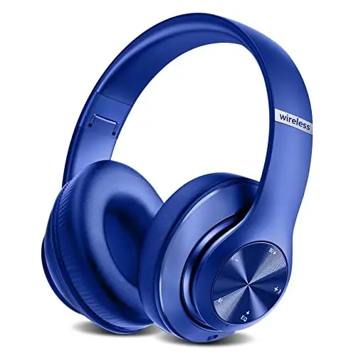 Tuitager 9S Wireless Over-Ear Bluetooth Headphones, 60 Hours Playtime, Hi-Fi Stereo, 6 EQ Modes, Built-in Microphone, Foldable Design, Blue - 1