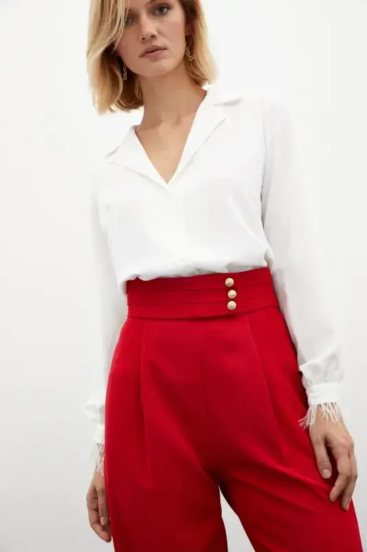 Tukli detallarga ega keng ko'ylak - Ekru - 6