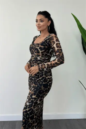 Tül mato burmali detallari qalam ko'ylak - LEOPAR - 3