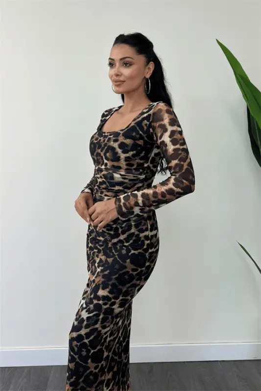 Tül mato burmali detallari qalam ko'ylak - LEOPAR - 3