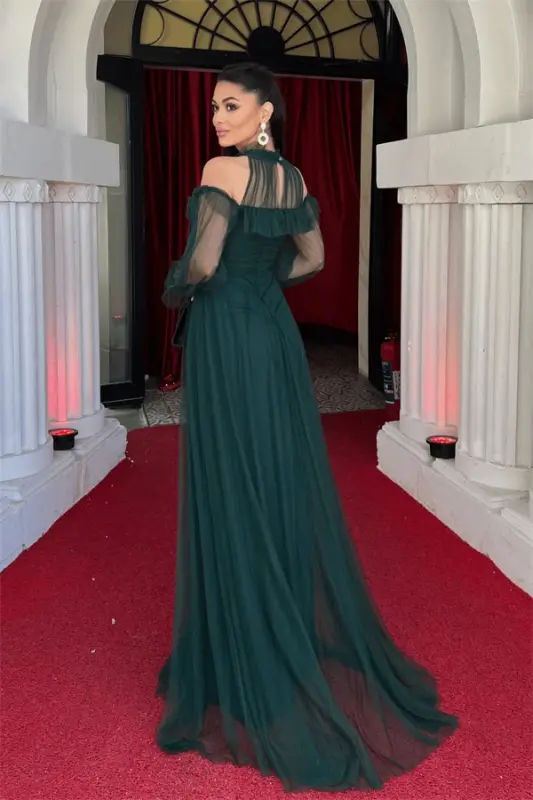 Tül mato volan detalli dizayndagi ko'ylak - zumrad yashil - 5