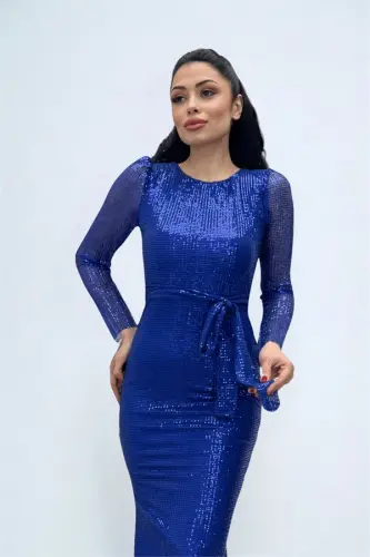 Tül Payet Mato Baliq Kechki Libos - SAKS MAVI - 3