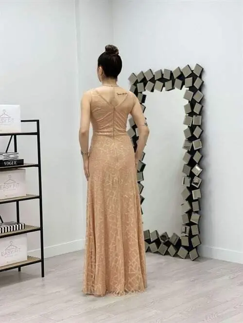 Tül Payetli Dizayn Baliq Ko'ylak - GOLD - 6