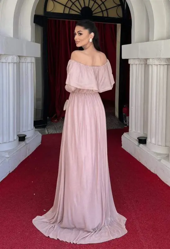 Tül ustidagi yaltiroq kechki libos - Puder - 5