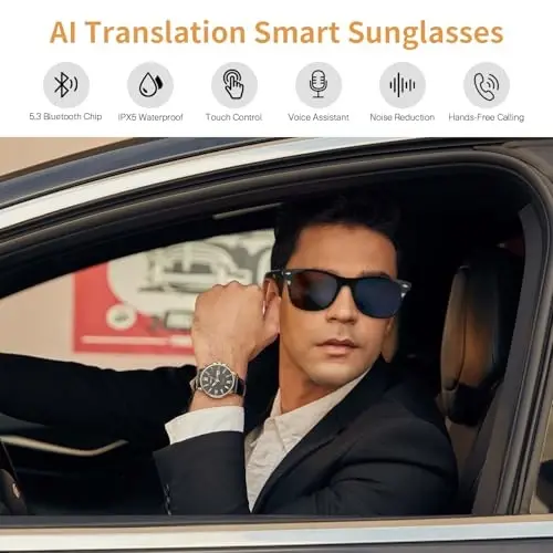 Tulbeys AI erkaklar va ayollar uchun ko'zoynaklar, ChatGPT bilan real vaqtda tarjima qiluvchi aqlli ko'zoynaklar, simsiz Bluetooth UV himoyasi поляризационный aqlli quyoshdan saqlaydigan ko'zoynaklar 160+ til bilan, sayohat, o'qish va biznes uchun ideal - 2