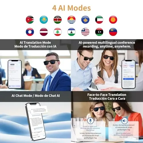 Tulbeys AI Glasses для мужчин и женщин, умные очки для перевода в реальном времени с ChatGPT, беспроводные Bluetooth UV-защитные поляризованные умные солнцезащитные очки с 160+ языками, идеально подходят для путешествий, учебы и бизнеса - 4