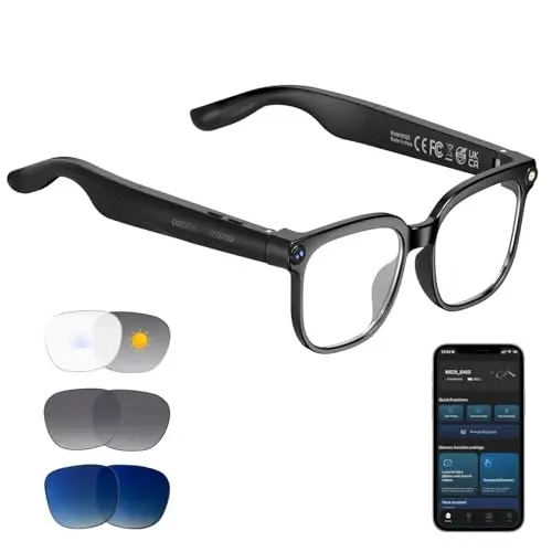 Tulbeys AI Smart Glasses with Camera, 8MP Camera, AI Translation & 4 Lenses | 1080P Video, AI Object Recognition, AI Voice Assistant, Open-Ear Bluetooth Sunglasses, 4GB Storage, IP65 Water Resistant - 1