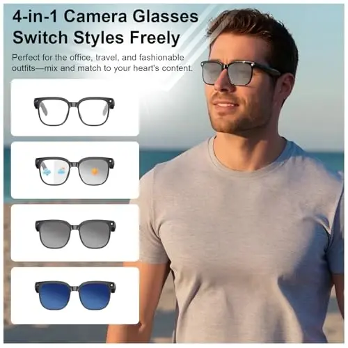 Tulbeys AI Smart Glasses with Camera, 8MP Camera, AI Translation & 4 Lenses | 1080P Video, AI Object Recognition, AI Voice Assistant, Open-Ear Bluetooth Sunglasses, 4GB Storage, IP65 Water Resistant - 4