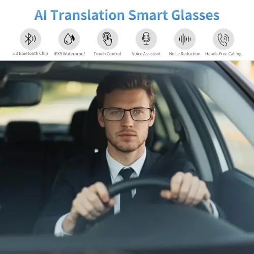 Tulbeys Smart AI Translator Glasses Powered by ChatGPT - Bluetooth Audio Eyewear with Real-Time Translation(165+ Language), AI Noise Cancellation, Blue Light Filtering & Ultra-Slim Detachable Arms - 2