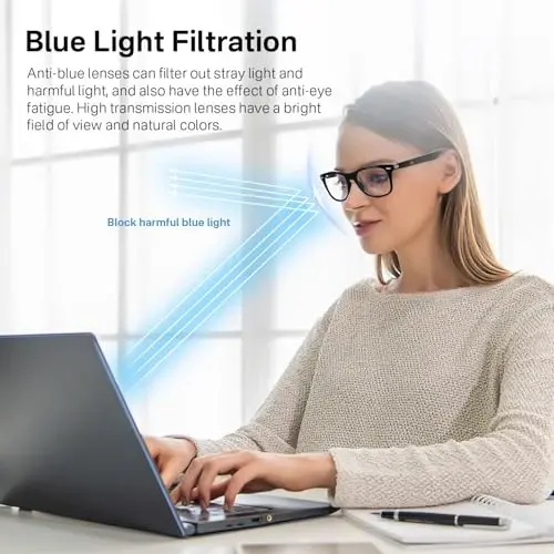 Tulbeys erkaklar va ayollar uchun aqlli ko'zoynaklar, Moviy nur filtrlash linzalari, Mikrofon va dinamikli Bluetooth audio ko'zoynaklar, Sensorli va ovozli yordamchi bilan mos - 6 soatgacha batareya, Ofis, haydash uchun - 4