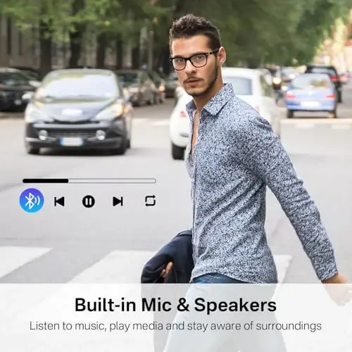 Tulbeys erkaklar va ayollar uchun aqlli ko'zoynaklar, Moviy nur filtrlash linzalari, Mikrofon va dinamikli Bluetooth audio ko'zoynaklar, Sensorli va ovozli yordamchi bilan mos - 6 soatgacha batareya, Ofis, haydash uchun - 6