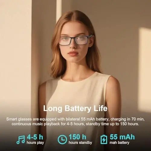 Tulbeys erkaklar va ayollar uchun aqlli ko'zoynaklar, olinadigan ultra yupqa tutqichli klassik aqlli ko'zoynaklar, ko'k nur filtrlash, ochiq quloqli Bluetooth audio ko'zoynaklar – biznes va kundalik foydalanish uchun ultra yengil dizayn - 5