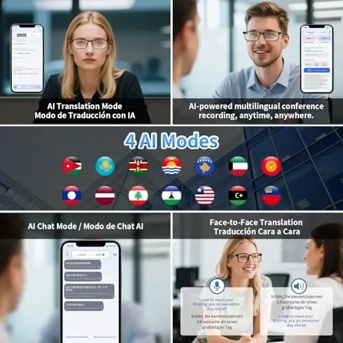 Tulbeys Smart AI Translator Glasses ChatGPT bilan ishlaydi - Real vaqtda tarjima (165+ til), AI shovqinni bekor qilish, ko'k nur filtrlash va ultra yupqa olinadigan quloqchinlar bilan Bluetooth audio ko'zoynak - 5