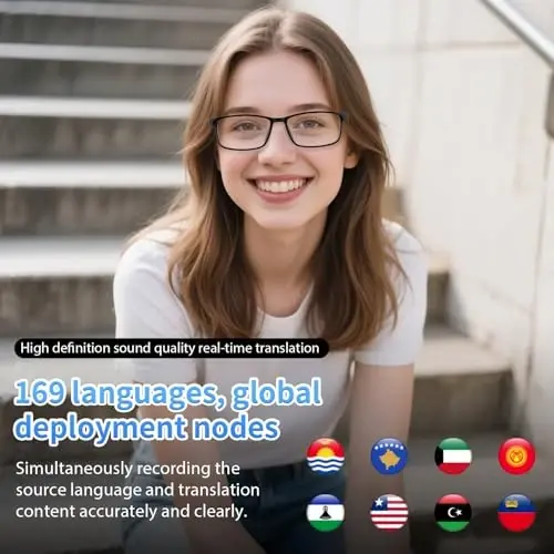 Tulbeys Smart AI Translator Glasses ChatGPT bilan ishlaydi - Real vaqtda tarjima (165+ til), AI shovqinni bekor qilish, ko'k nur filtrlash va ultra yupqa olinadigan quloqchinlar bilan Bluetooth audio ko'zoynak - 3