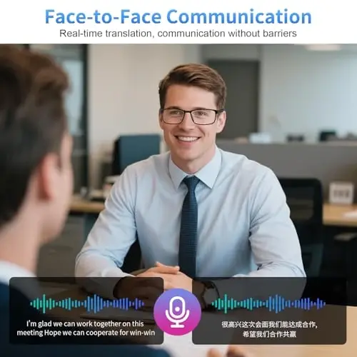 Tulbeys Smart AI Translator Glasses ChatGPT bilan ishlaydi - Real vaqtda tarjima (165+ til), AI shovqinni bekor qilish, ko'k nur filtrlash va ultra yupqa olinadigan quloqchinlar bilan Bluetooth audio ko'zoynak - 6