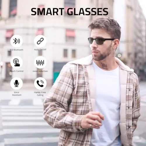 Tulbeys Smart Glasses Bluetooth - IP5 Suvga chidamli Audio Quyoshdan saqlaydigan ko'zoynaklar Ayollar va erkaklar uchun, Ochiq quloqli Ovoz O'rnatilgan Mik & Dinamiklar, Polarizatsiyalangan Quyoshdan saqlaydigan ko'zoynaklar Smart Qurilmalar Ovozli Yordamchi (Kumush) - 2