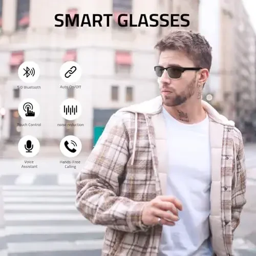 Tulbeys Smart Glasses Bluetooth - IP5 Suvga chidamli Audio Quyoshdan saqlaydigan ko'zoynaklar Ayollar va erkaklar uchun, Ochiq quloqli Ovoz O'rnatilgan Mik & Dinamiklar, Polarizatsiyalangan Quyoshdan saqlaydigan ko'zoynaklar Smart Qurilmalar Ovozli Yordamchi (Kumush) - TULBEYS (1)