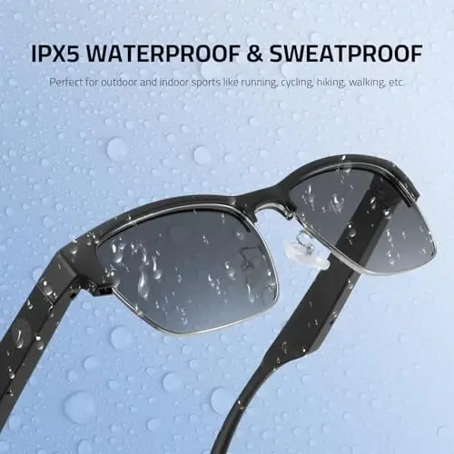 Tulbeys Smart Glasses Bluetooth - IP5 Waterproof Audio Sunglasses for Women and Men, Open Ear Sound Built-in Mic & Speakers, Polarized Sunglasses Lenses Smart Devices Voice Assistant (Silver) - 7