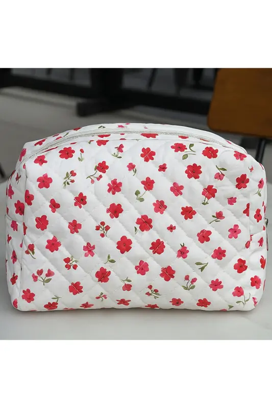 Tulip Pattern Makeup Bag (Large Size) Quilted Pattern Ultra Soft - ENS PLASTİK