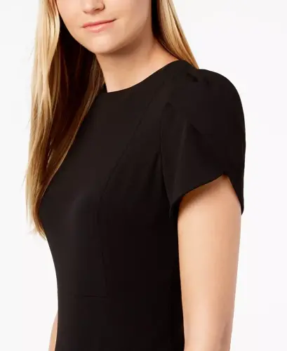Tulip-Sleeve Sheath Dress-Black - 3