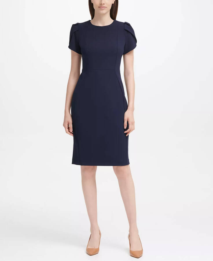 Tulip-Sleeve Sheath Dress Indigo - 1