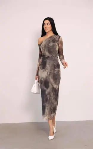 Tulle Fabric Pencil Dress with Shoulder Detail - CREAM - BÜYÜKBEDENIZ (1)