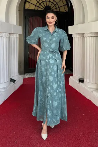 Tulle Fabric Three Dimensional Stitched Midi Dress - MINT GREEN - 1